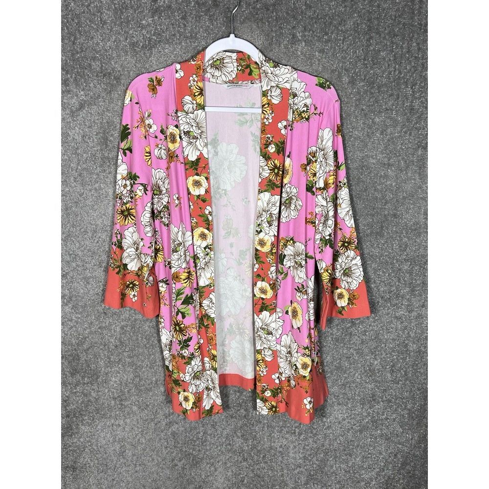 Isaac Mizrahi Live Floral Cardigan Blazer Womens Size M Pockets Stretch Pink
